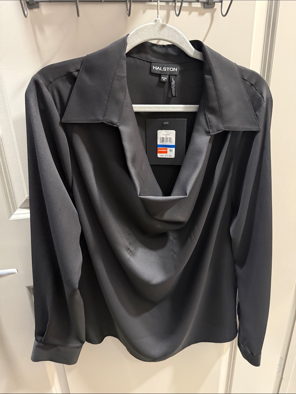 Halston Heritage Women's Black Satin Drape Neck Blouse